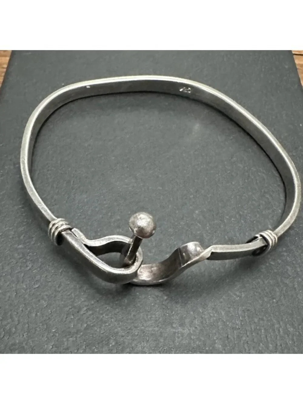 Vintage Sterling Silver Bangle Bracelet Wire Wrapped Horse Shoe Hoop Closure